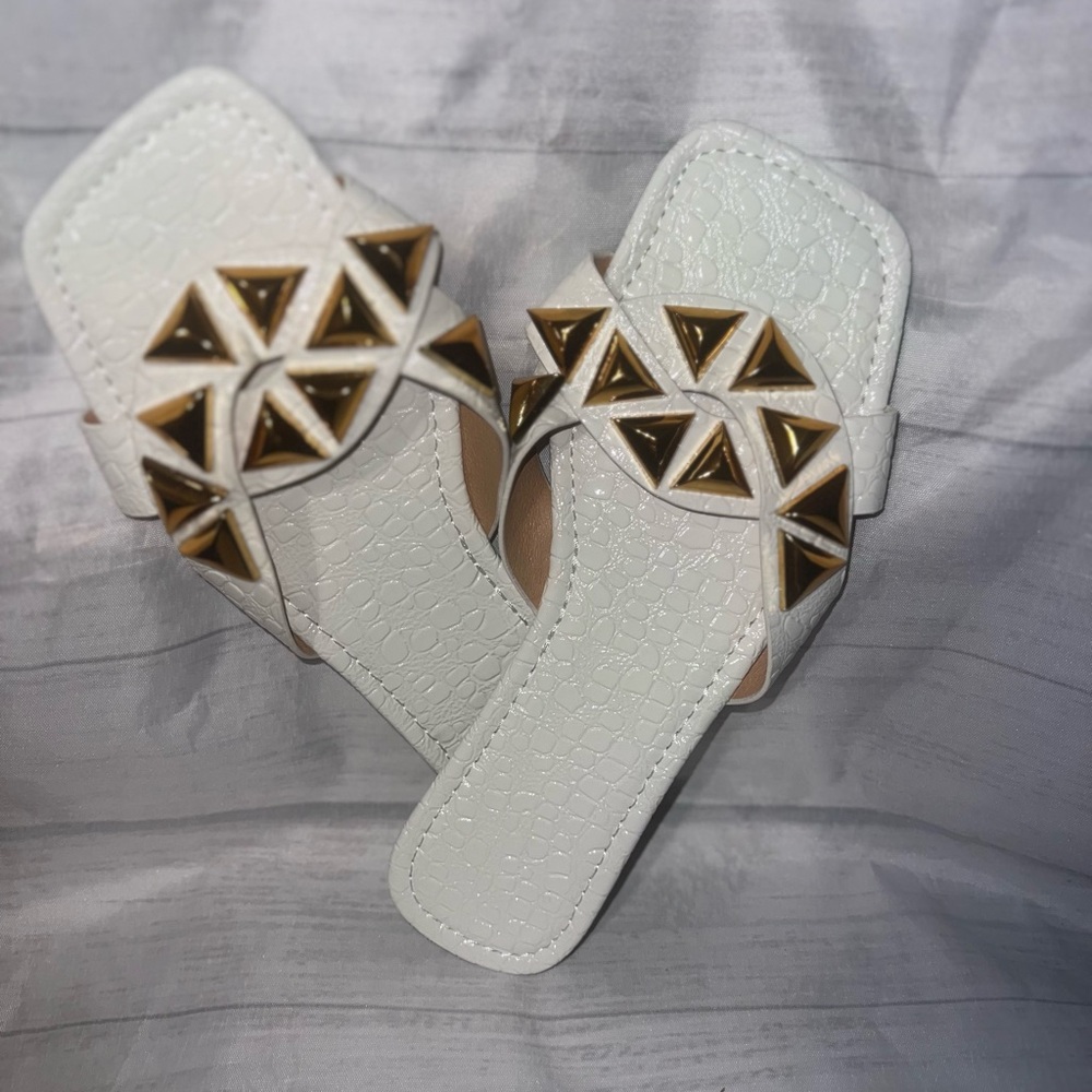 White and Gold Women's Slide Sandals